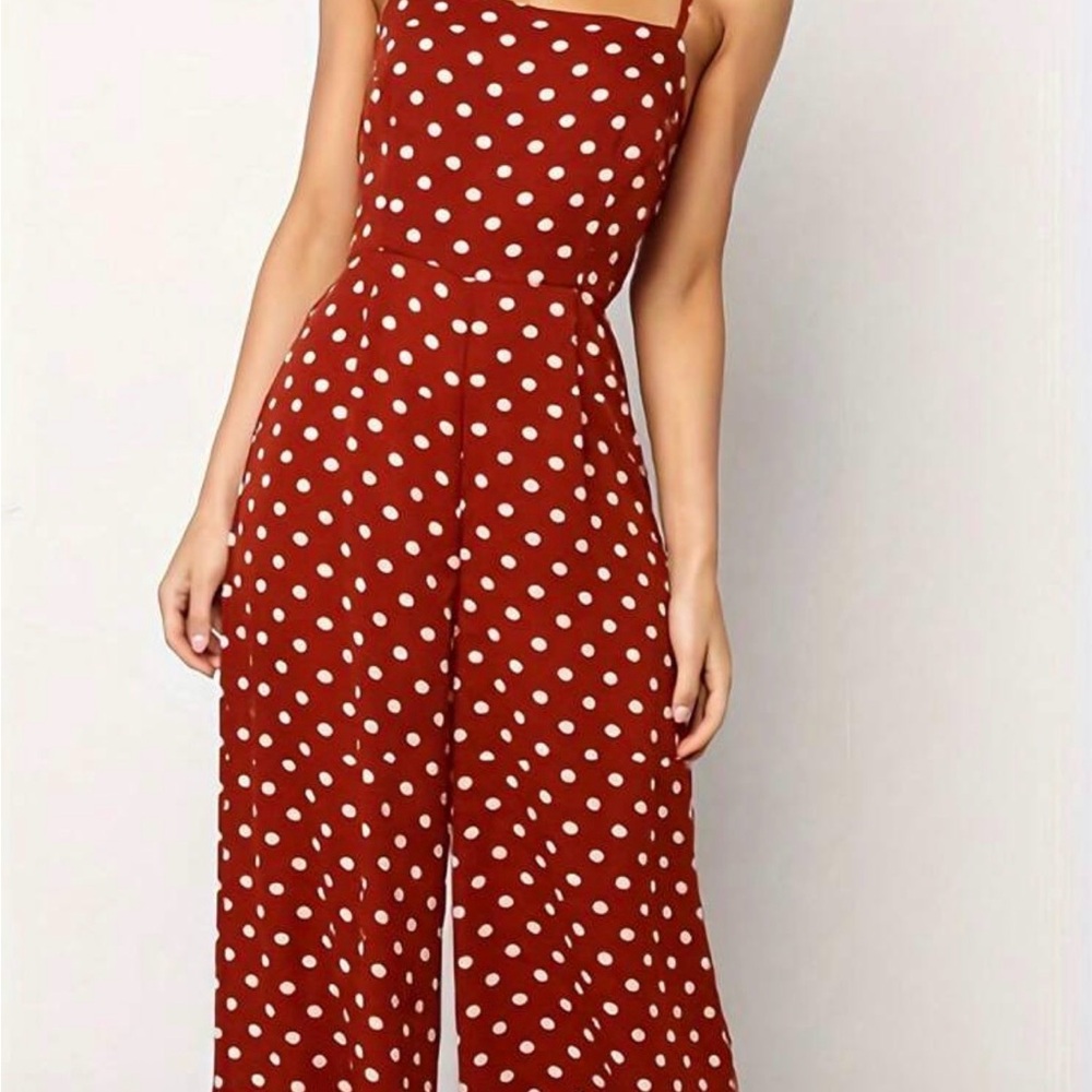 SHEIN Red and White Polka Dot Jumpsuit